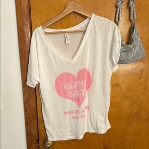 Alpha Gam White and Pink Short Sleeve Tee